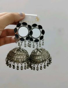 Elegant Mirror & Jhumka Earrings