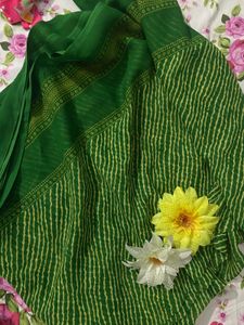Green &amp; Yellow Leheriya Saree