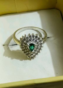 Pure Silver Stunning Emerald &amp; Diamond Ring