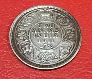 2 annas George V 1911 extremely rare date