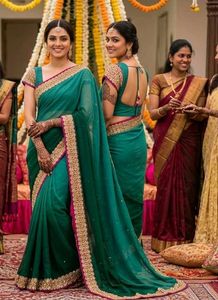 Sea Green Saree with Embroidered Border
