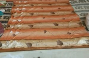 One- Golden,Mustard,Orange Print Satin Curtain