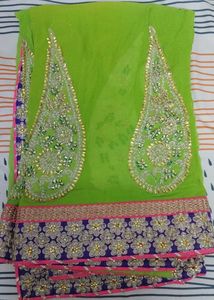 Designer Embroidered Green Saree