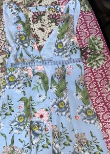 Light Blue Floral Leopard Print Dress