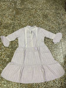 Light Purple Striped Kurta with Lace Detail