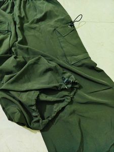 Olive Green Parachute Cargo Pants
