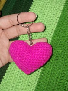 Crocheted Pink Heart Keychain