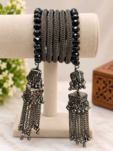 Exquisite Black Bead &amp; Chain Bangles