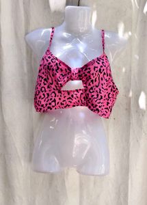 I. Hot Pink Leopard Print Bikini Top