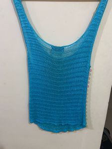 y2k sparkly crochet blue top