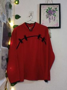 Red Mandarin Chinese Top with Black Accents