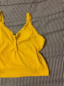 Yellow Spaghetti Strap Crop Top