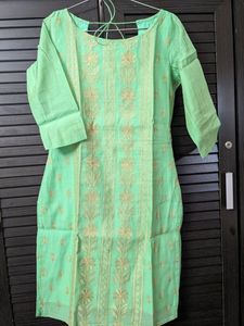Green Chanderi Kurta With Dupatta