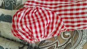Red Gingham Puff Sleeve Top