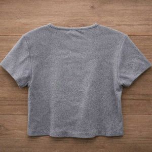 Grey Cropped Zip-Up T-Shirt