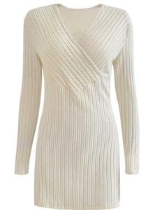 Sheer Ribbed V-Neck dress