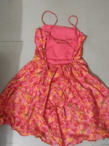 Women’s Pink Floral Printed Backless Spaghetti Str