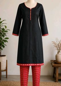 Classic Black Kurti with Red Accent