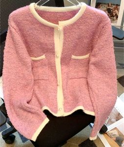 (Made In Korean) Pink Knit Tweed Cardigan