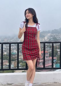 Plaid Mini Dress with White Top