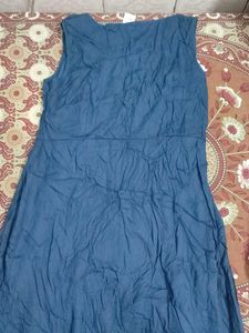 Blue Sleeveless Dress with Lace