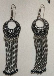 Boho Silver Tone Tassel Earrings