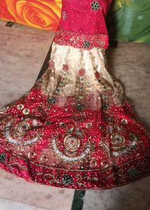 Red &amp; White Embroidered Lehenga