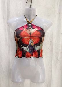16138. Sheer Butterfly Halter Top