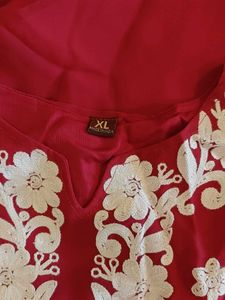 Beautiful Red Kurta with White Embroidery