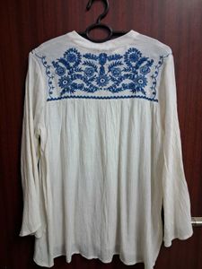 Embroidered Cream Kurta Top