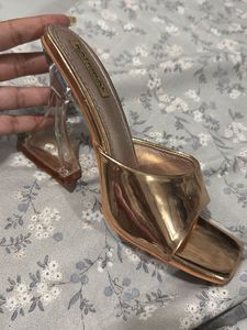 Rose Gold Mules with Clear Heels