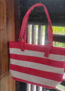 Pink and White Striped Tote Bag