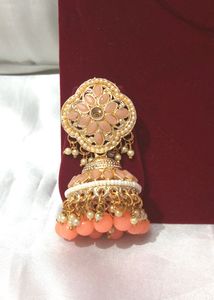 Peach Colour Kundan Jhumke