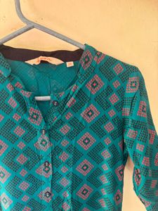 Teal Geometric Print Kurta