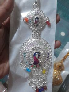 Silver Peacock Maang Tikka with Beads