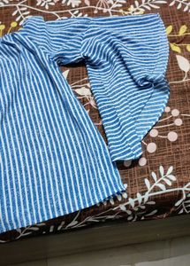 Chic Blue Striped Off-Shoulder Top