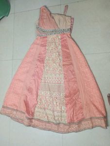 Peach One-Shoulder Ethnic Gown