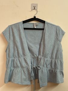 H&amp;M Light Blue Textured Wrap Top
