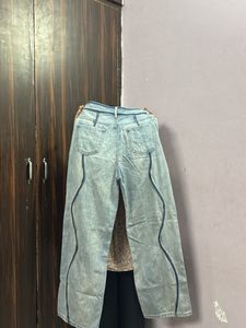 Washed Blue Wide Leg Jeans