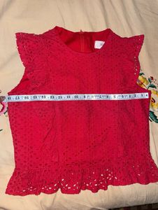 Chic Red Eyelet Peplum Top