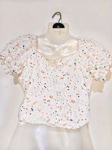 Cute Floral Tie-Front Puff Sleeve Top