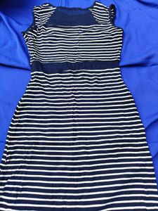 Navy Blue &amp; White Striped Midi Dress