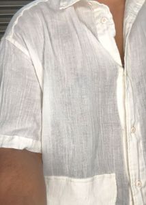 Men's Cream Textured Short Sleeve Shirt