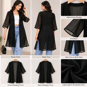 Elegant Black Sheer Kimono Duster