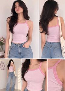 Cute Pink Ribbed Cropped Tank Top
