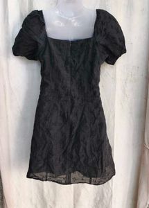 18810. Black Puff Sleeve Square Neck Dress