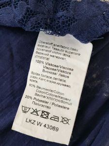 Navy Blue Lace Trim Tie-Front Top
