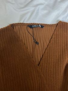 Ribbed Brown Long Sleeve Top