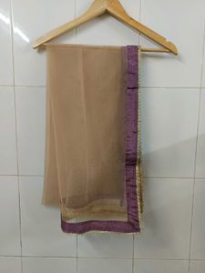 Elegant Beige Dupatta with Purple Border