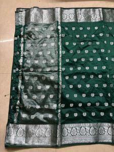 Treditional silver border saree